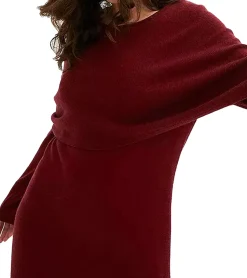 Kleider*O46bpx Damen Strick-Kleid stylisches Langarm-Kleid Mini-Kleid 955667 Rot