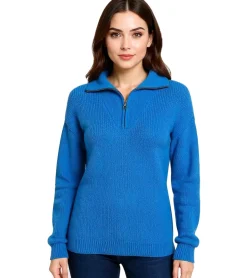 Sweater & Pullover*O46bpx Damen Strick-Pullover figurumspielender Strick-Troyer Stehkragen-Pulli Alltags-Pullover 953345 Blau