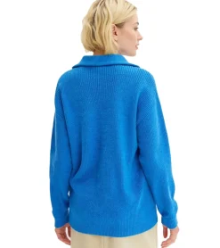 Sweater & Pullover*O46bpx Damen Strick-Pullover figurumspielender Strick-Troyer Stehkragen-Pulli Alltags-Pullover 953345 Blau