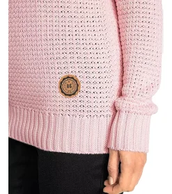 Sweater & Pullover*O46bpx Damen Strick-Pullover mit Rollkragen und Kordelzug im Zopfmuster Baumwoll-Pullover Freizeit-Sweater 962955 Rosa