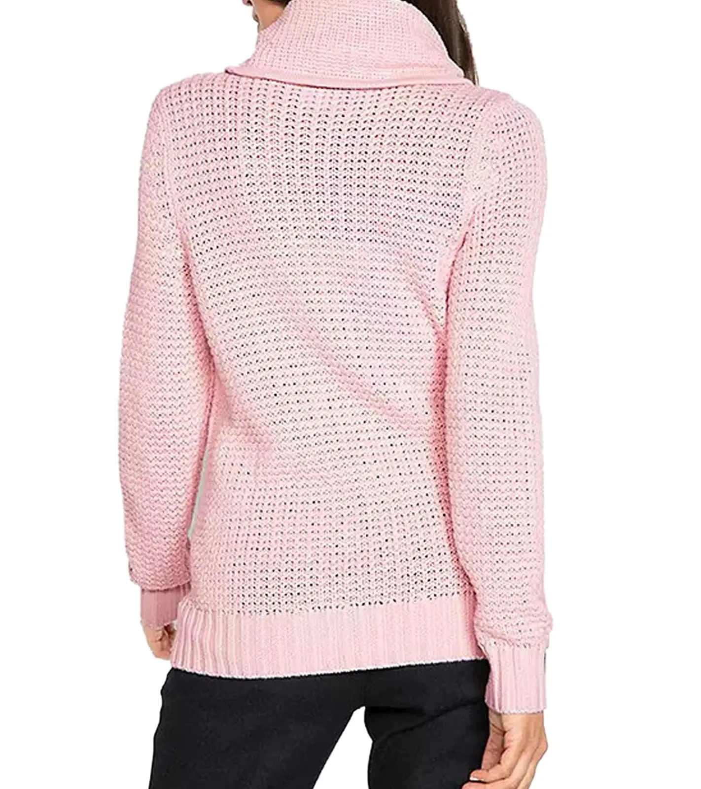 Sweater & Pullover*O46bpx Damen Strick-Pullover mit Rollkragen und Kordelzug im Zopfmuster Baumwoll-Pullover Freizeit-Sweater 962955 Rosa