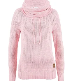 Sweater & Pullover*O46bpx Damen Strick-Pullover mit Rollkragen und Kordelzug im Zopfmuster Baumwoll-Pullover Freizeit-Sweater 962955 Rosa