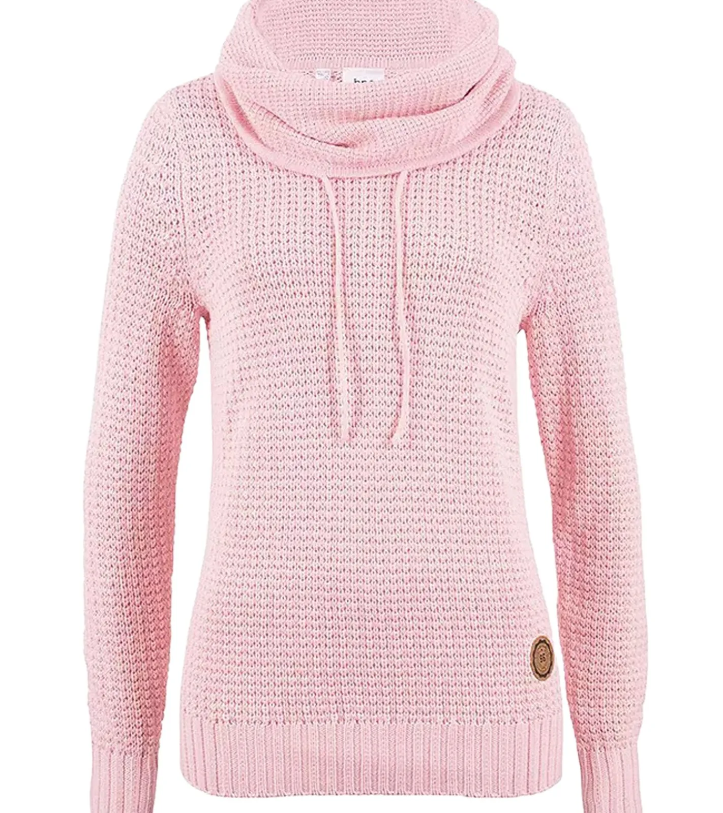 Sweater & Pullover*O46bpx Damen Strick-Pullover mit Rollkragen und Kordelzug im Zopfmuster Baumwoll-Pullover Freizeit-Sweater 962955 Rosa