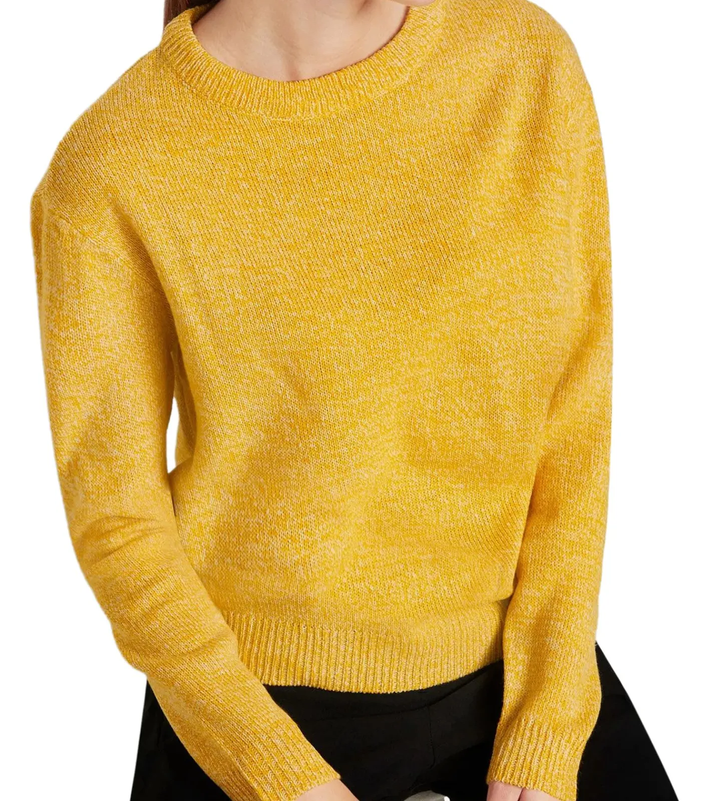 Sweater & Pullover*O46bpx Damen Strick-Pullover mit Rundhals-Ausschnitt Langarm-Shirt 906742 Gelb/Weiß