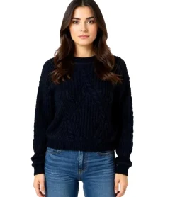 Sweater & Pullover*O46bpx Damen Strick-Pullover mit Rundhals-Ausschnitt Alltags-Pullover Sweater 926124 Schwarz