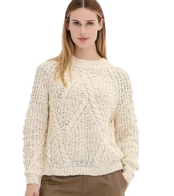 Sweater & Pullover*O46bpx Damen Strick-Pullover Woll-Pullover mit Zopfstrick-Muster Große Größen 905956 Beige