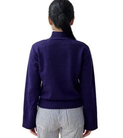 Sweater & Pullover*O46bpx Damen Sweatshirt Strick-Pullover mit Trompeten-Ärmel Sommer-Pullover Langarm-Shirt 920021 Lila