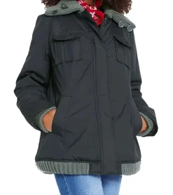 Mäntel & Jacken*O46bpx Damen Winter-Jacke mit Strick-Details stylische Outdoor-Jacke 955517 Schwarz