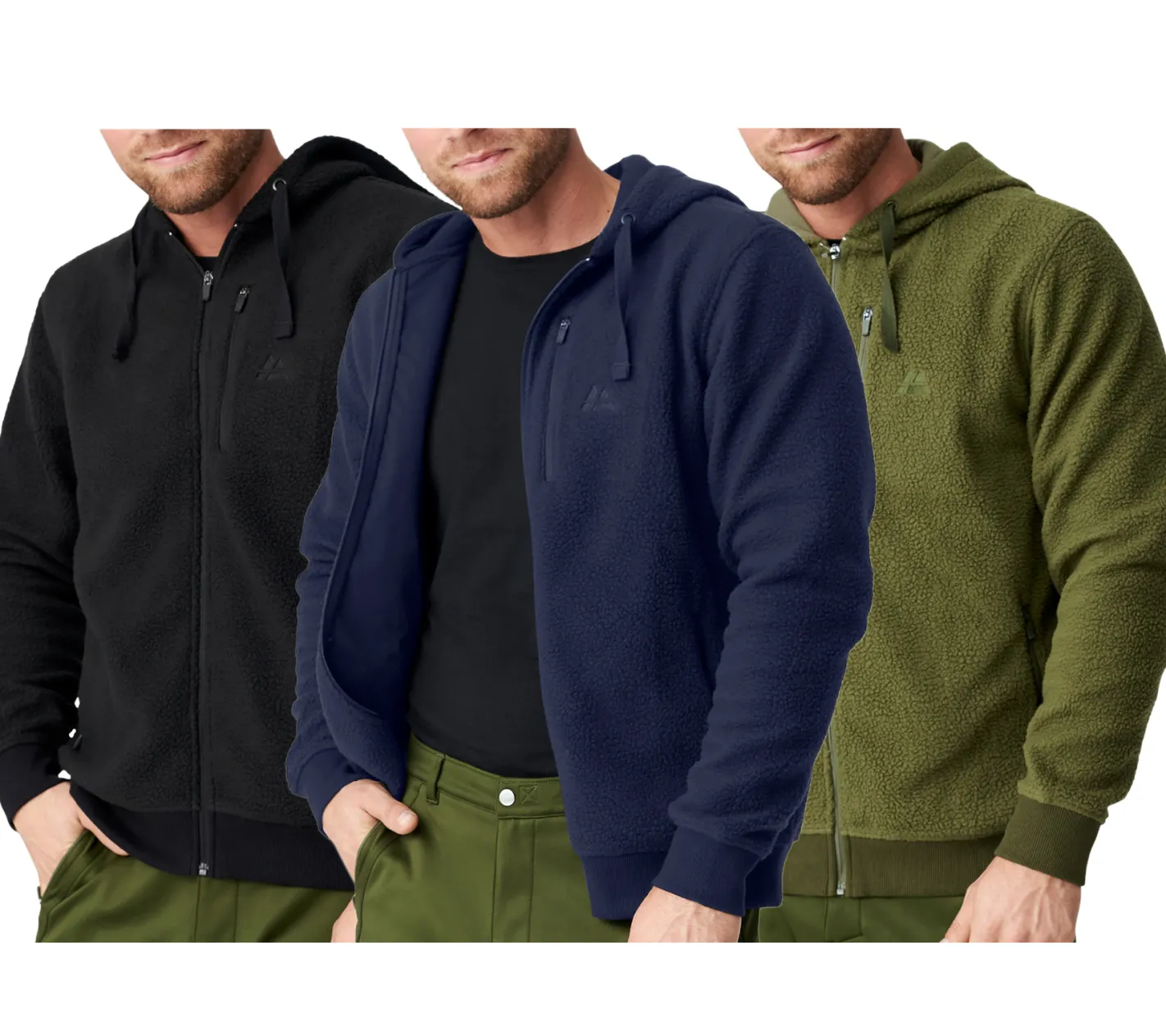 Sportoberbekleidung|Jacken & Mäntel*DANISH ENDURANCE Herren Übergangs-Jacke kuschelige Fleece-Jacke mit Kapuze nachhaltige Oeko-Tex zertifizierte Jacke 155000 Schwarz, , Grün Navy