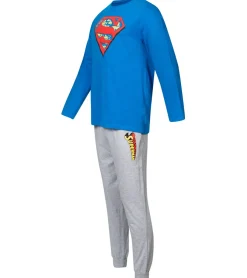 Nachtwäsche & Bademode*DC Comics Herren Superman Schlafanzug Pyjama-Set mit großem Logo auf der Brust Blau/Grau