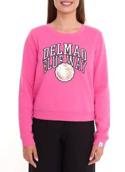 Sweater & Pullover*DELMAO Cropped Sweater verkürzt geschnittener Damen Baumwoll-Pullover 42556633 Pink