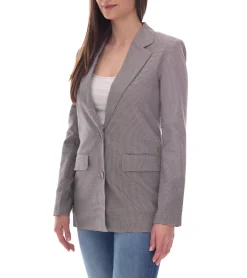 Blazer & Sakko*DELMAO Damen Blazer Anzug-Jacke mit Reverskragen karierte Business-Jacke 55782465 Grau/Blau/Weiß