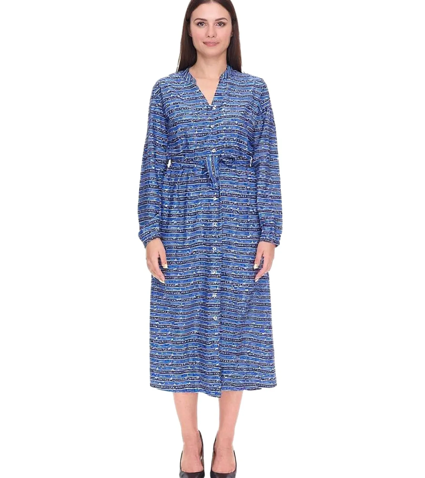 Poloshirts & Blusen|Kleider*DELMAO Damen Blusenkleid Sommer-Bluse mit Marken-Schriftzug Langarm-Shirt 47783738 Blau