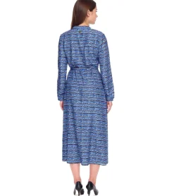 Poloshirts & Blusen|Kleider*DELMAO Damen Blusenkleid Sommer-Bluse mit Marken-Schriftzug Langarm-Shirt 47783738 Blau