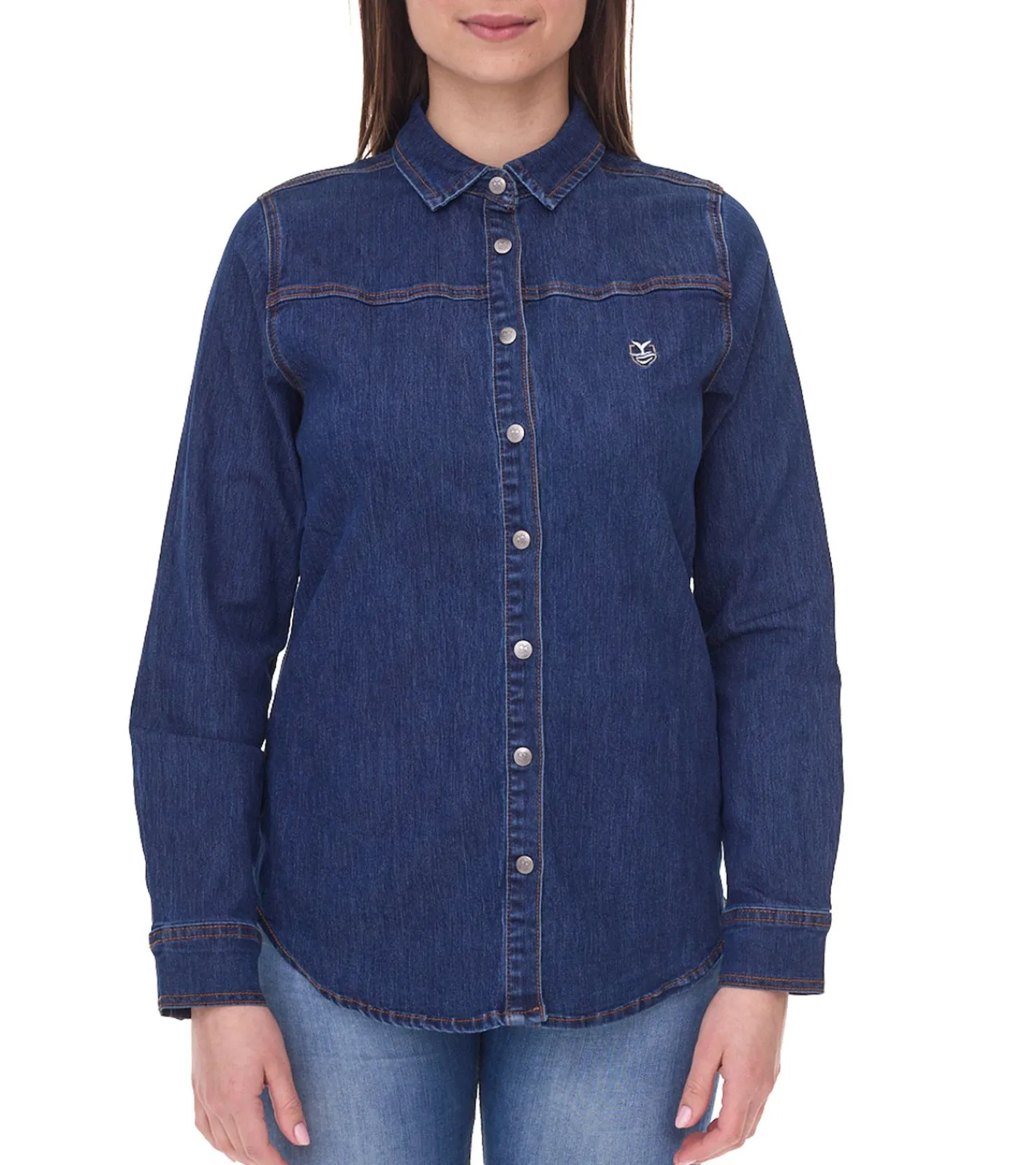 Poloshirts & Blusen*DELMAO Damen Jeans-Bluse Baumwoll-Hemd mit durchgehender Knopfleiste 53461803 Blau