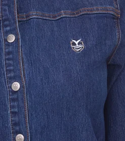 Poloshirts & Blusen*DELMAO Damen Jeans-Bluse Baumwoll-Hemd mit durchgehender Knopfleiste 53461803 Blau