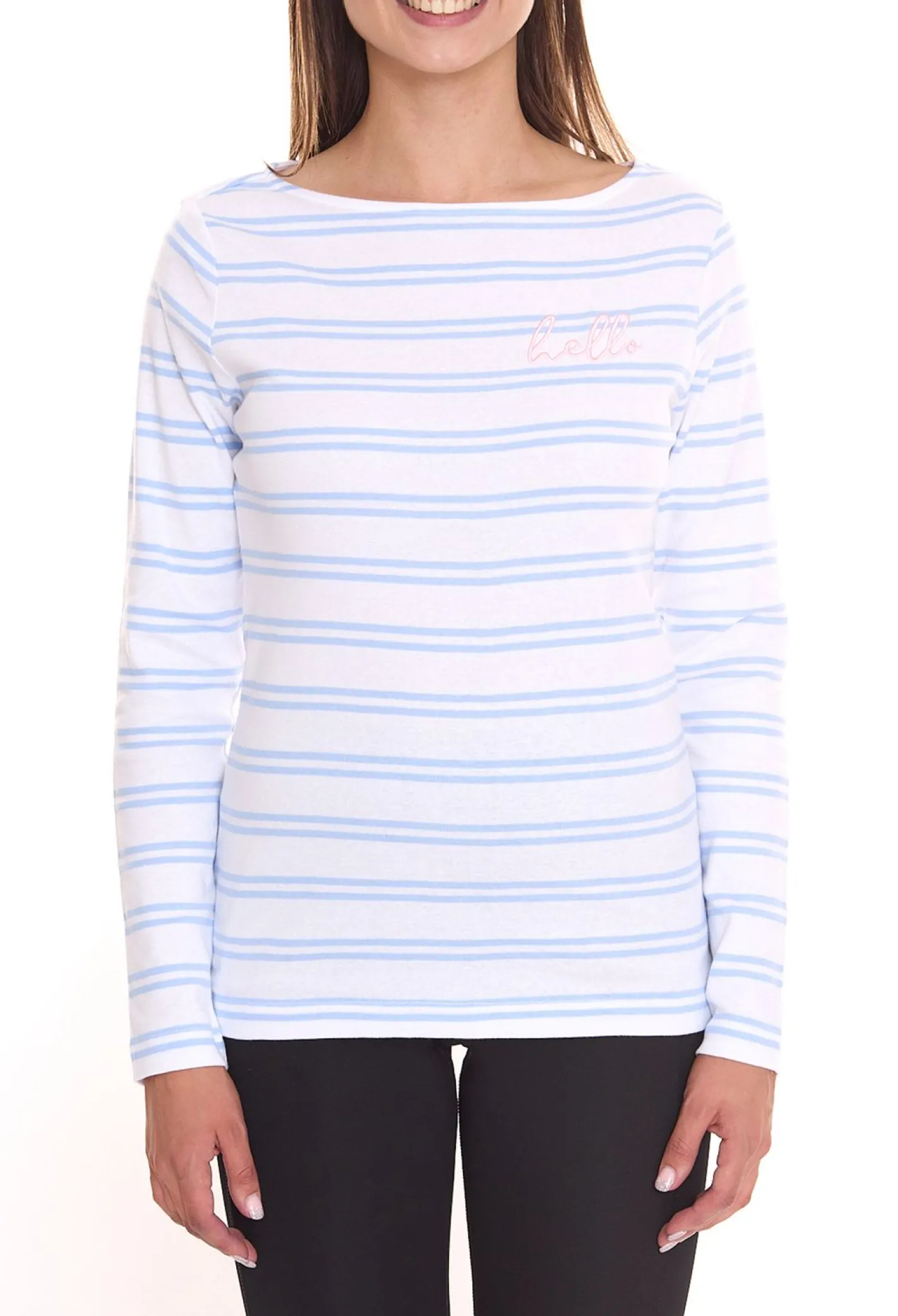 Sweater & Pullover*DELMAO Damen Langarm-Shirt gestreiftes Baumwoll-Sweatshirt 85025237 Blau/Weiß