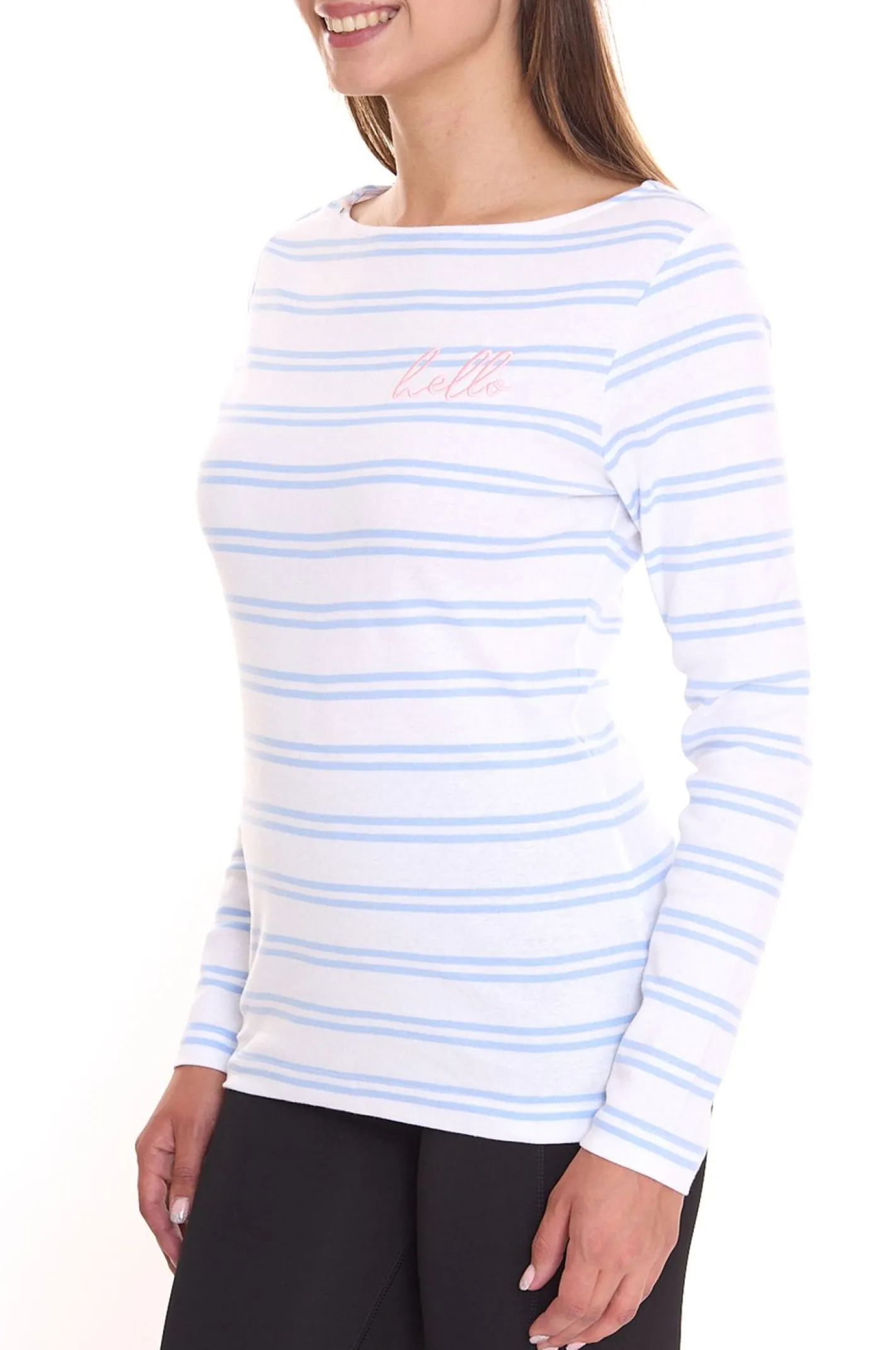 Sweater & Pullover*DELMAO Damen Langarm-Shirt gestreiftes Baumwoll-Sweatshirt 85025237 Blau/Weiß