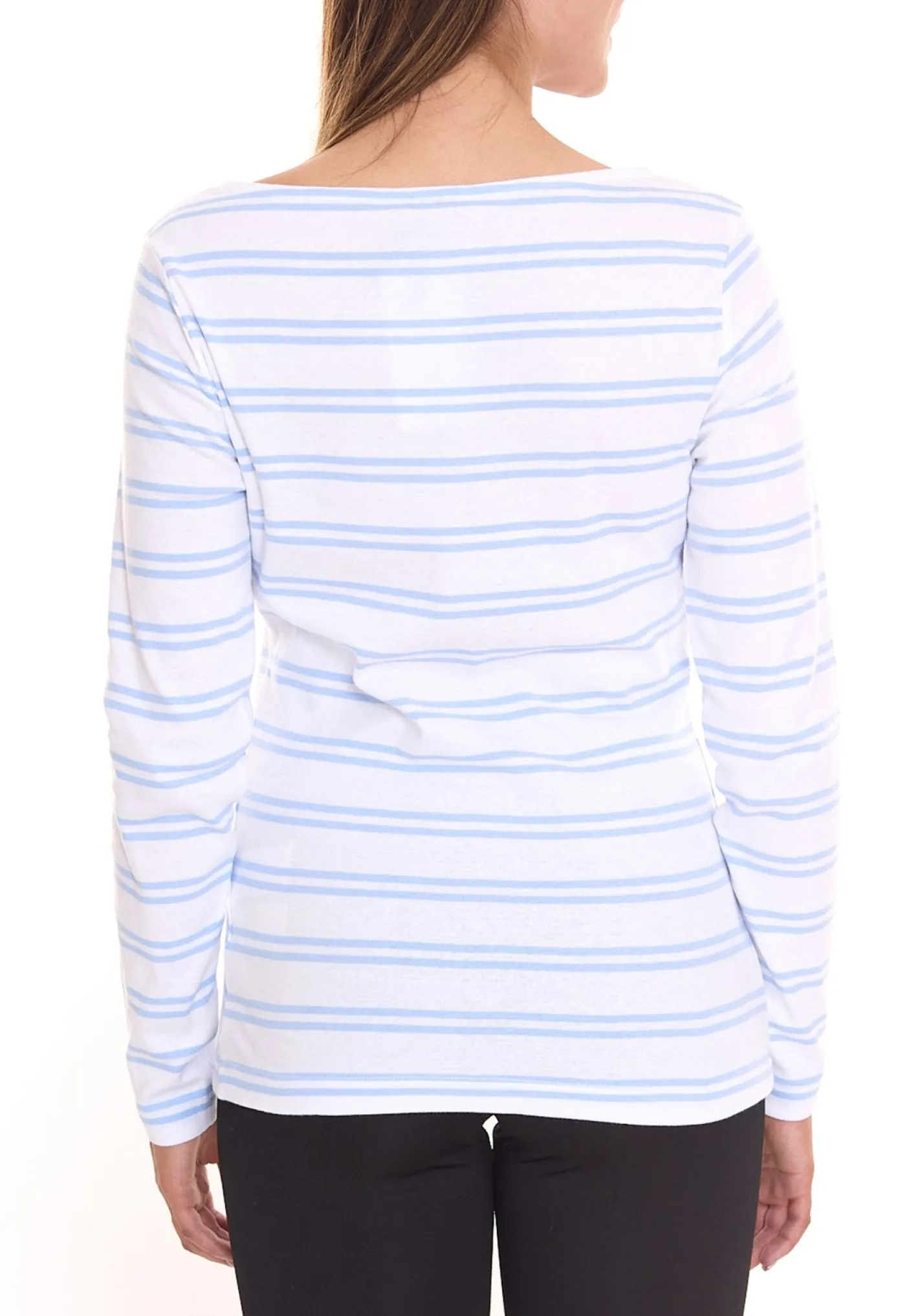 Sweater & Pullover*DELMAO Damen Langarm-Shirt gestreiftes Baumwoll-Sweatshirt 85025237 Blau/Weiß