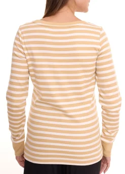 Sweater & Pullover*DELMAO Damen Langarm-Shirt gestreiftes Baumwoll-Sweatshirt Blau/Weiß oder Beige/Weiß