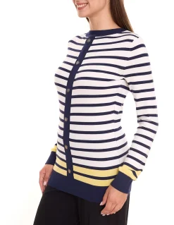 Sweater & Pullover*DELMAO Damen Langarm-Shirt gestreiftes Rundhals-Sweatshirt 16256460 Blau/Weiß