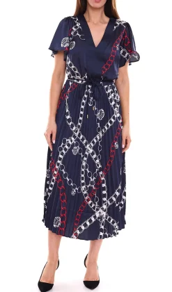 Kleider*DELMAO Damen Maxi-Kleid stylisches Sommer-Kleid mit Allover-Muster 65542222 Navy