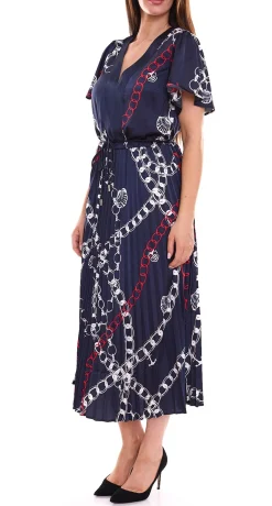 Kleider*DELMAO Damen Maxi-Kleid stylisches Sommer-Kleid mit Allover-Muster 65542222 Navy