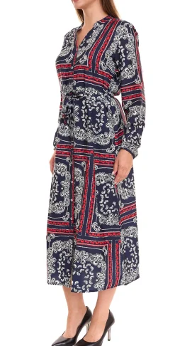 Kleider*DELMAO Damen Midi-Kleid mit Allover-Print Langarm-Kleid Sommer-Kleid 58986315 Blau/Rot