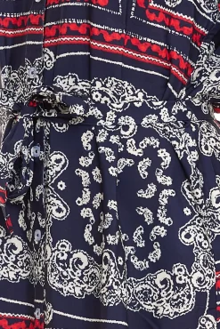 Kleider*DELMAO Damen Midi-Kleid mit Allover-Print Langarm-Kleid Sommer-Kleid 58986315 Blau/Rot