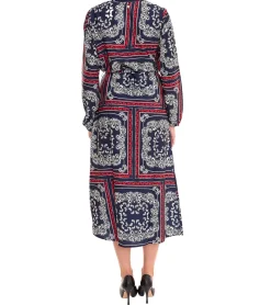 Kleider*DELMAO Damen Midi-Kleid mit Allover-Print Langarm-Kleid Sommer-Kleid 58986315 Blau/Rot