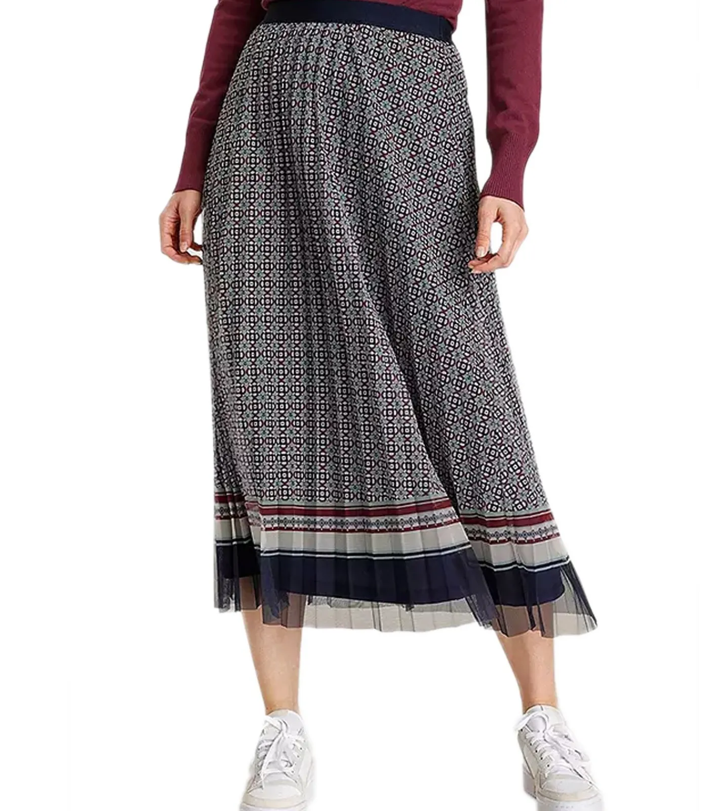 Röcke*DELMAO Damen Rock stylischer Maxi-Rock Plissee-Rock mit Falten 60748663 Blau/Rot