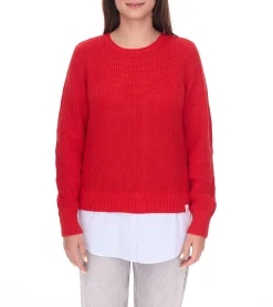 Sweater & Pullover*DELMAO Damen Stick-Pullover mit Blusensaum Langarm-Sweater im 2in1-Look 44176718 Rot