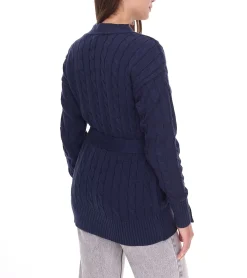Strickjacken & Cardigans*DELMAO Damen Strick-Jacke mit Bindeband Long-Cardigan 62658830 Navy