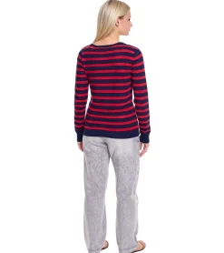 Sweater & Pullover*DELMAO Damen Strick-Pullover mit Zierknopfleiste Alltags-Pullover Sweater 23147124 Rot/Dunkelblau