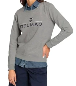 Sweater & Pullover*DELMAO Damen Sweatshirt Baumwoll-Longsleeve mit Logo-Stickerei Langarm-Shirt 60996417 Grau