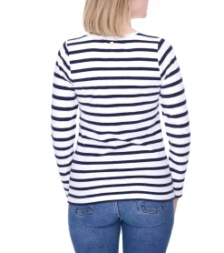 Sweater & Pullover*DELMAO Damen Sweatshirt gestreiftes Baumwoll-Longsleeve Langarm-Shirt 31157031 Weiß/Navy