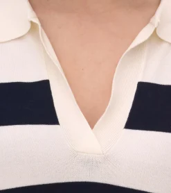 Sweater & Pullover*DELMAO Damen Sweatshirt gestreiftes Langarm-Shirt mit Polo-Kragen Longsleeve 40843715 Weiß/Navy