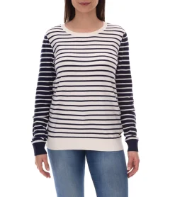 Sweater & Pullover*DELMAO Damen Sweatshirt gestreiftes Langarm-Shirt Longsleeve 60637650 Weiß/Navy