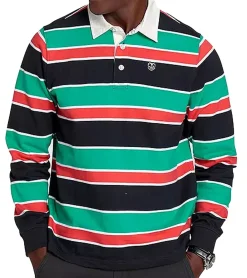 Pullover & Sweater*DELMAO Herren Sweater gestreiftes Colour-Blocking Sweatshirt mit Hemdkragen Baumwoll-Shirt 79521635 Blau/Grün/Weiß/Rot