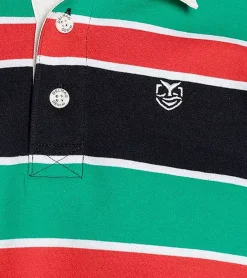 Pullover & Sweater*DELMAO Herren Sweater gestreiftes Colour-Blocking Sweatshirt mit Hemdkragen Baumwoll-Shirt 79521635 Blau/Grün/Weiß/Rot