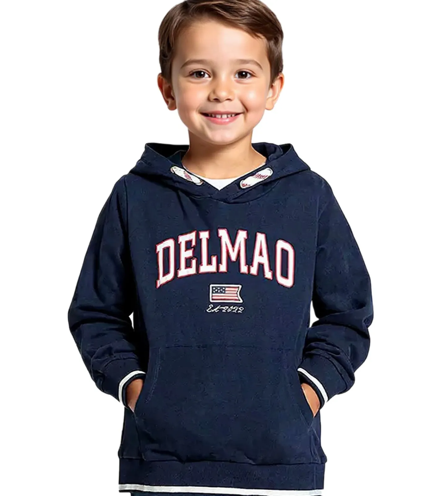 Pullover & Sweater*DELMAO Kinder Baumwoll-Pullover mit Kapuze und großem Frontlogo Langarm-Shirt 65583222 Blau