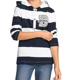 Pullover & Sweater*DELMAO Kinder Baumwoll-Pullover mit Kapuze Langarm-Shirt Sweatshirt 59340352 Blau/Weiß