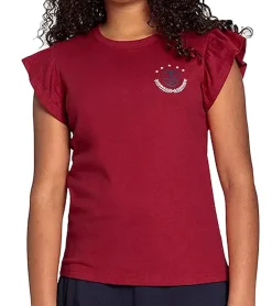 T-Shirts & Tank Tops*DELMAO Kinder T-Shirt für Mädchen mit Rüschen an den Ärmeln Baumwoll-Shirt Sommer-Shirt 71790542 Rot