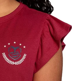 T-Shirts & Tank Tops*DELMAO Kinder T-Shirt für Mädchen mit Rüschen an den Ärmeln Baumwoll-Shirt Sommer-Shirt 71790542 Rot