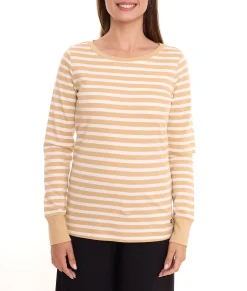 Sweater & Pullover*DELMAO Striped Interlock Damen Langarm-Shirt gestreiftes Baumwoll-Longsleeve 60056433 Beige/Weiß