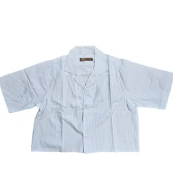 Poloshirts & Blusen*Denim Project Damen Crop-Bluse Baumwoll-Shirt gestreifte Alltags-Bluse DPW10023-016 W073 Weiß/Hellblau