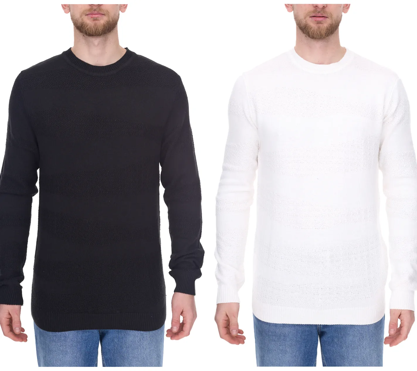 Pullover & Sweater*Denim Project Herren Strick-Pullover mit dezenter Musterung Baumwoll-Pullover Winter-Pullover Langarm-Shirt DP-10023-073 Weiß oder Schwarz