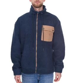 Jacken & Mäntel*Denim Project Herren stylische Teddy-Jacke Fleece-Jacke mit Stehkragen Herbst-Jacke DP-10023-082 oder Weiß Dunkelblau