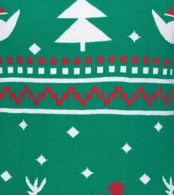 Pullover & Sweater*Denim Project X-mas Herren Strick-Pullover mit weihnachtlichem Allover-Print Winter-Pullover Langarm-Shirt DP004 502 Grün/Weiß/Rot