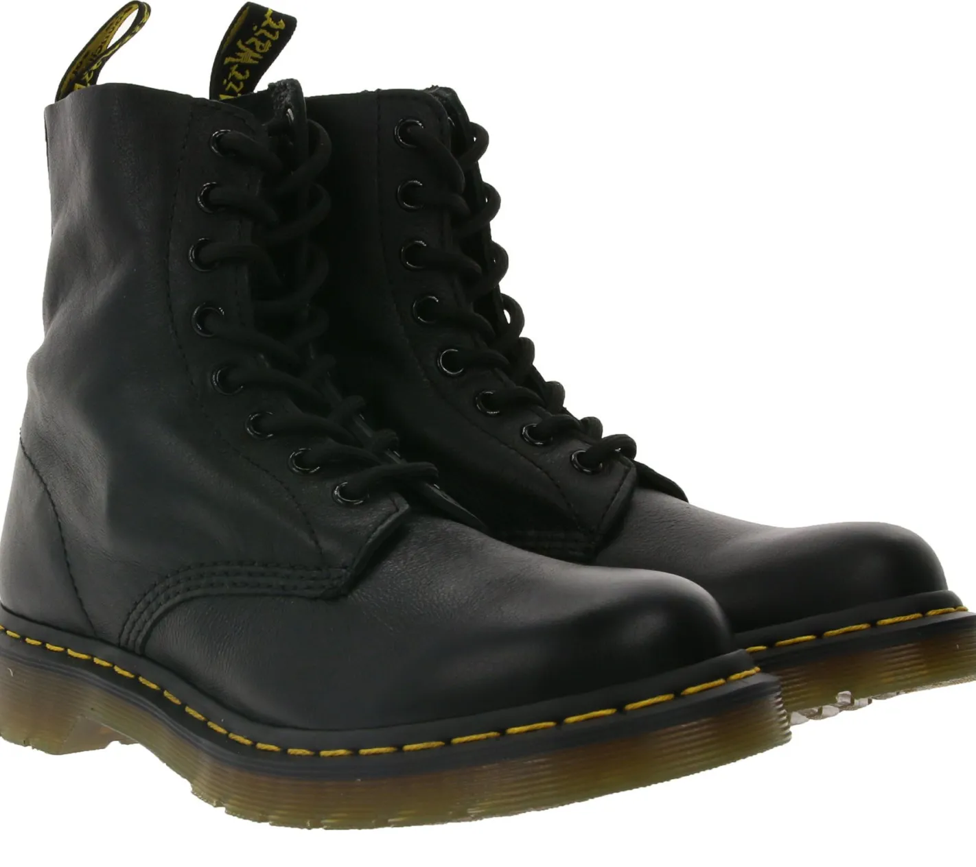 Boots & Stiefel*Dr. Martens 1460 Echtleder-Stiefel komfortable Schnür-Schuhe mit gelben Nähten 13512006 Schwarz